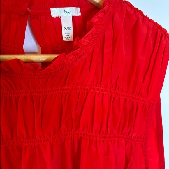 Joie Red Gathered Ruffle Neck Holiday Blouse - Picture 7 of 9